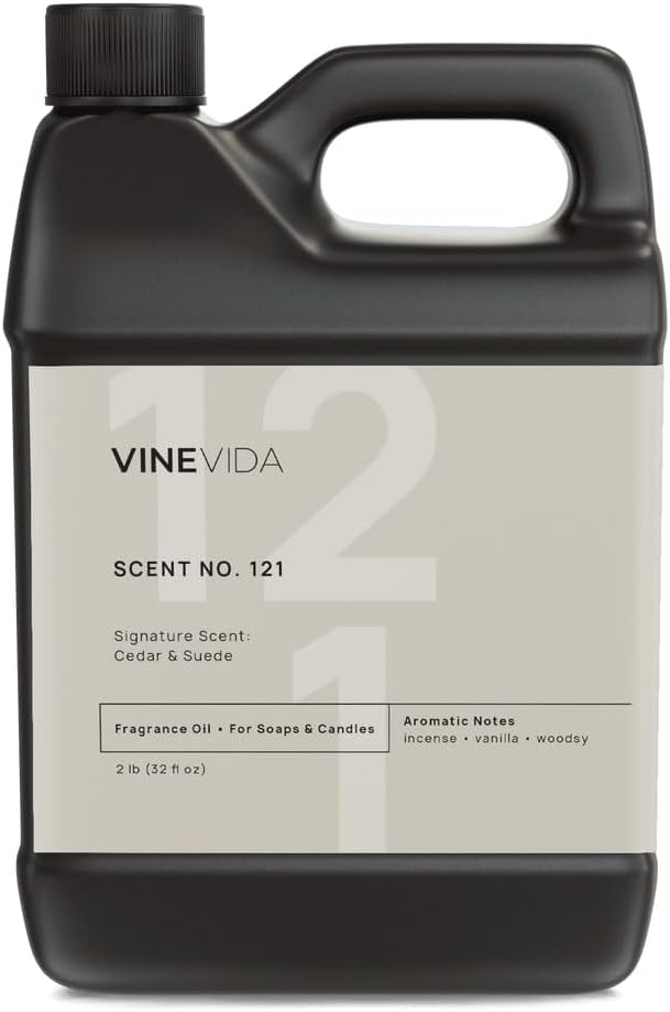 VINEVIDA Scent NO. 121 Fragrance Oil - 32oz (2lbs) - Signature Scent: Cedar & Suede Fragrance Oil for Candle Making - Made in USA Candle Scents Scents for Soap Making