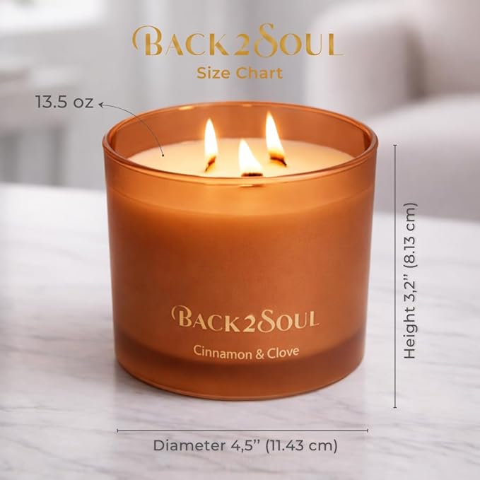 Non Toxic Candles 13.4 oz 50 Hours Burn Time, Scented Soy Candles, Clean Burning, Safe Non Toxic Design (Cinnamon & Clove)