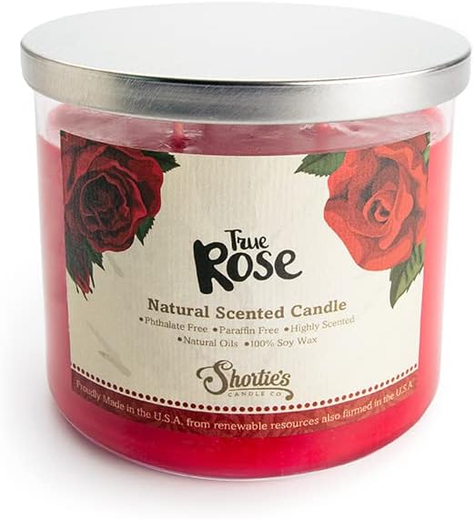 True Rose Highly Scented Natural 3 Wick Candle, Essential Fragrance Oils, 100% Soy, Phthalate & Paraben Free, Clean Burning, 14.5 Oz.