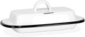 Red Co. 7.75” x 4.5” Enamelware Metal Cheese Server & Butter Dish Holder with Dome Lid, Distressed White/Black Rim