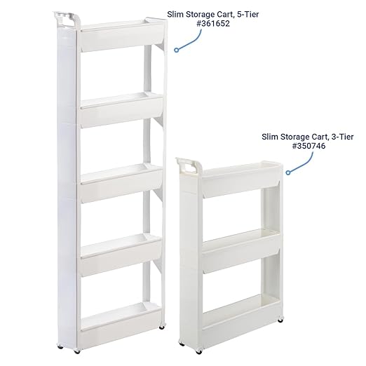 Miles Kimball 5 Tier Slim Cart, White, Durable Plastic, Easy Assembly, Holds Up to 6.5 lbs