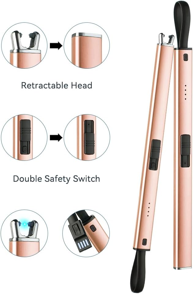 Brigii Electric Lighter, Candle Lighter, Plasma Arc Lighters Windproof & Flameless with Built-in USB Cable Double Safety Switch-Golden Rose