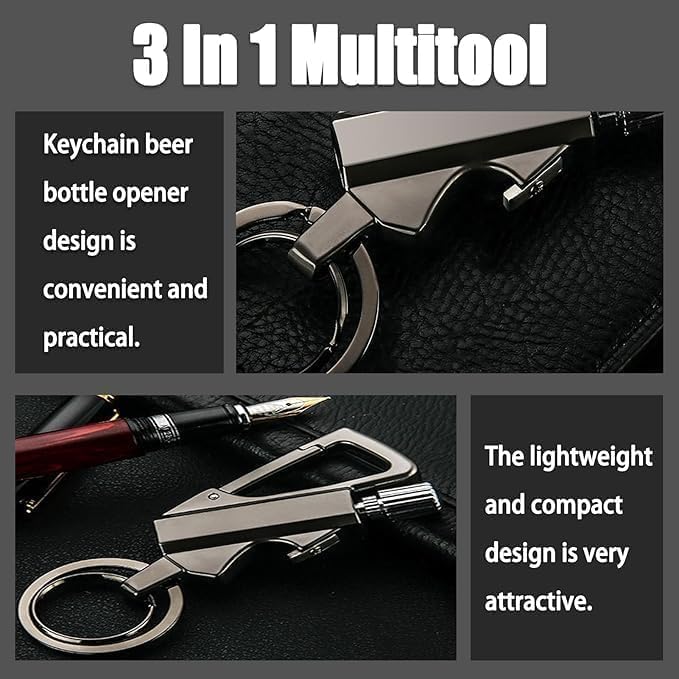 Permanent Match Infinity Lighter, Keychain Lighter with Multitool Keychain Bottle Opener, Waterproof & Reusable Infinity (Silver+Gold+Black)