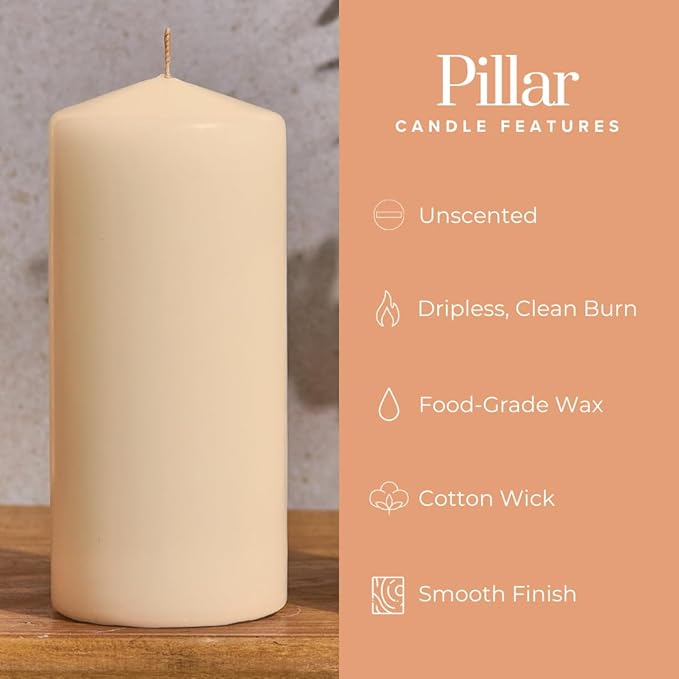 Simply Soson 3x6 inch Ivory Pillar Candles, Ivory Candles, Set of 6 Pillar Candles Bulk 3x6, Emergency Candle, Tall Candles, Wax Candle, Unscented Candles, Candle Pack, Cone Tip Pillar
