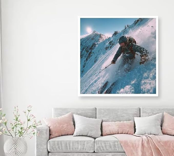 Diamond Art Kits for Adults Snow Mountain Diamond Painting Kit Ski, DIY Crafts for Adults 5D Full Square Drill Gem Art Embroidery Painting Kit for Wall Decor, Birthday Girl 39.4x39.4 Inch 9-4M29