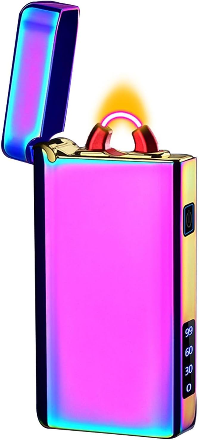Electric Arc Lighter Rechargeable USB C Lighter Plasma Torch Windproof Big Lighters Unique Cool Lighters with Upgraded Secure Battery LED Flashlight for Camping, BBQ, Travelling (Ice Colorful)