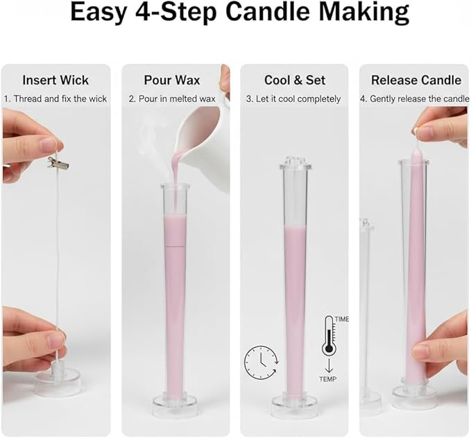 2-Pack Taper Candle Molds 10.2-Inch, Durable PC, Easy-Release, DIY Candle Making Supplies for Wedding & Dinner
