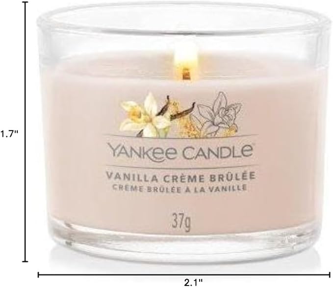 Yankee Candle Signature Votive Mini Candle Jar, Vanilla Creme Brulee Scent, Natural Soy Wax Blend Candle with Natural Fiber Wick, 1.3 OZ Glass Jar (Pack of 12)