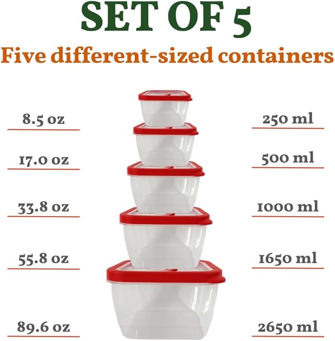 10-Piece Food Storage Containers with Vented Lids, Airtight and BPA Free, Stackable, Microwave, Freezer, and Dishwasher Safe (Red)