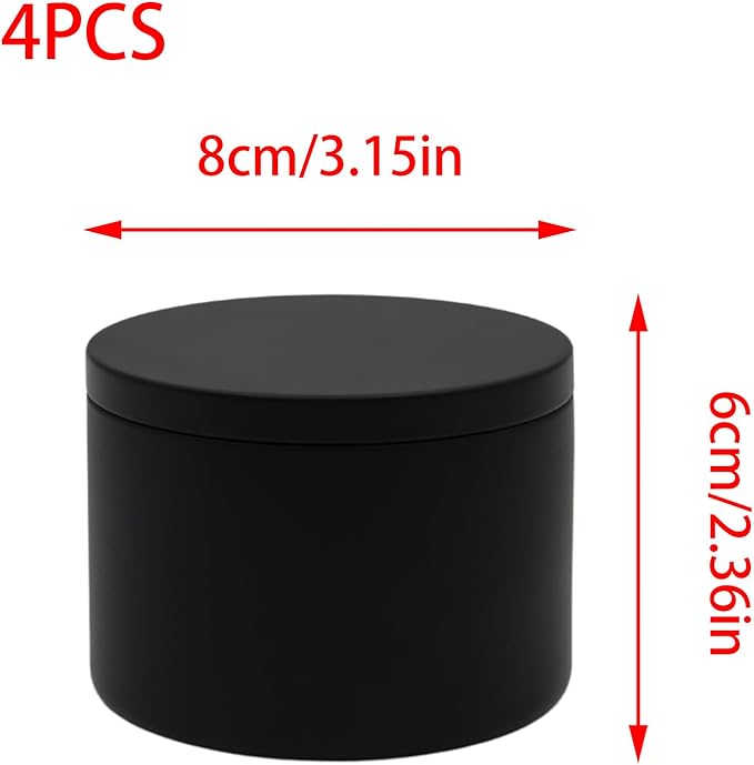 JAKOUE 4pcs Black 8oz Candle Tins with Lids - Premium Metal Candle Jars for DIY Craft, Wax Melts & Small Business (Leak-Proof Candle Containers) 80mm*60mm/3.15"*2.36"