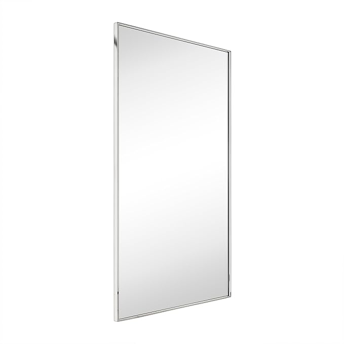 TEHOME Chrome Bathroom Vanity Mirror with Squared Corners, 24x40'' Silver Rectangle Stainless Steel Metal Framed Mirror for Bathroom