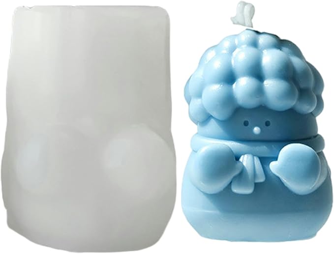 Snowman Silicone Mold, Snowman Warm at a Fire Candle Mold for Soap Soy Wax DIY Handcraft, Yeti Resin Mold Gift Wedding Party Home Dinner Festive Days Car Decoration (Curly Hair Snowman)