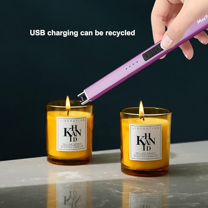 MeeToo Electric Candle Lighter Rechargeable Type-C - Gifts for Wife Men Women Nana, USB Plasma Arc Windproof Lighters for Candle Christmas Camping Kitchen Purple