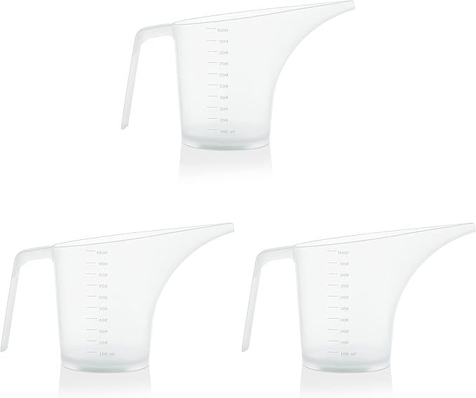 Funnel Pitcher for Soap Making, Large Capacity Easy Pour Container with Long Spout, Soap Making Supplies, Bakeware Mold, Candle, Microwave Safe, 4 Cups, 32 Ounces, 1000 ml - Set of 3