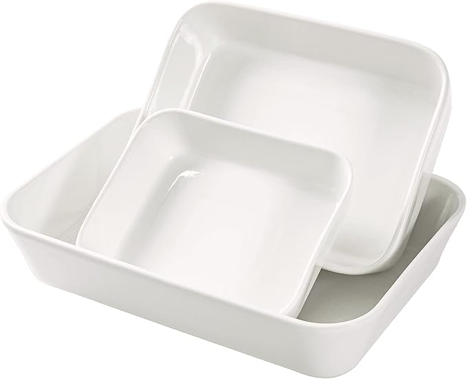 UNICASA Ceramic Oven Dishes, Set of 3 Lasagne Dishes 1000/2000/3500 ML, Rectangular Casserole Dishes, Non-Stick Reactive Glaze, White Casserole Oven