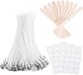Antunihood Bulk Candle Wicks 100 Pcs with 60Pcs Candle Wick Stickers and 10 Pcs Wooden Candle Wick Centering Device for Soy Beeswax Candle Making (4inch)