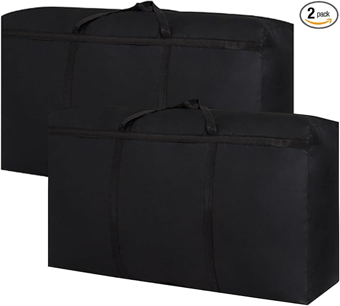 College Packing Bags Black Moving Heavy Duty 150L Waterproof Reusable Dorm Jumbo Comforter Oxford Cloth Size Storage Bags (2 Pack)