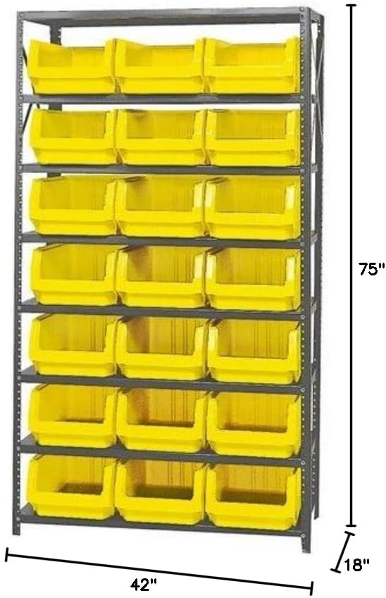 Quantum Storage Systems MSU-532BL Solid Heavy Duty 8 Shelves 21 MAGNUM Blue Bins 75" H x 42" W x 18" D