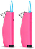 Women's Mini Butane Torch Lighter, Windproof Jet Flame Refillable Adjustable Candle Lighter for BBQ, Camping, Daily Use, Ideal Gift, 2 Pack (Pink, Butane Not Included)