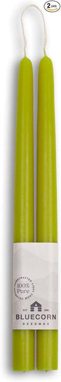 Bluecorn Beeswax Taper Candles, 100% Pure Natural Bees Wax, Pair of 12 Inch Sage Green Tapered Candlesticks, Clean Burning & Dripless, Fragrance Free, Long Lasting, Home Decor, American Made, 1 Count