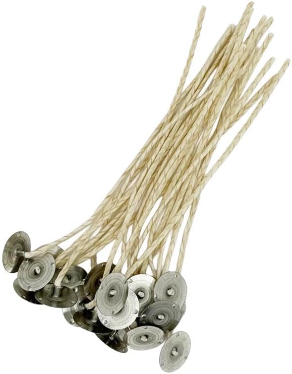 20 Pack | Jess Mae® ECO 10 Candle Wicks | 6 Inch | Pre-Tabbed & Pre-Waxed with Bees Wax Primer | Cotton Paper-Core Wicks | for Soy, Paraffin, Beeswax & Gel Container Candle Making