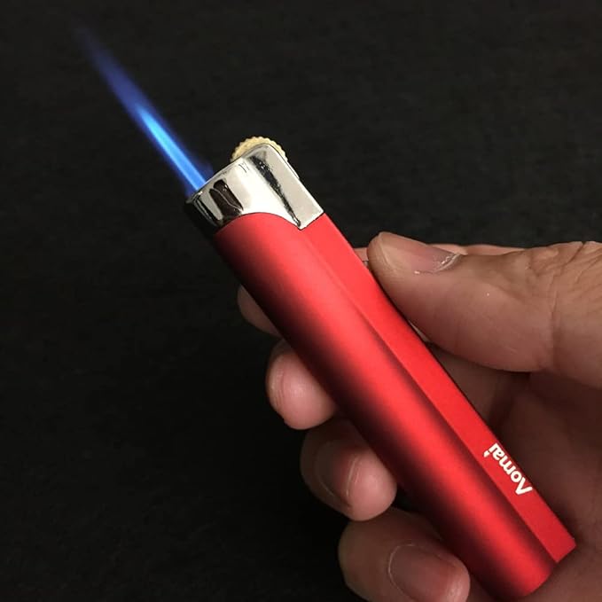 5 Pack Portable Torch Lighter Windproof Butane Refillable Lighter with Fuel Visible Tank Lockable Flame No Gas(Red)