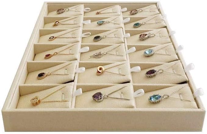 Beige Velvet Jewelry Display Box Tray Pendant Necklace Stackable Trade Show Store Multi Function (Pendants)