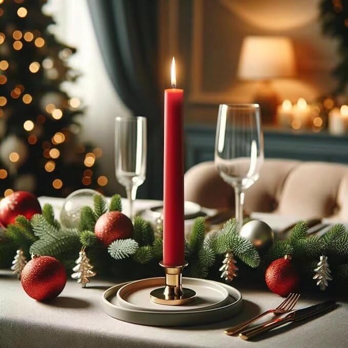 10-Inch Tall Dripless Taper Candles Set of 4 - Red Tapered Candles, Perfect for Christmas - Smokeless, Unscented, Long Burning - Hand Poured, Colored Tall Candlesticks - Bright Red