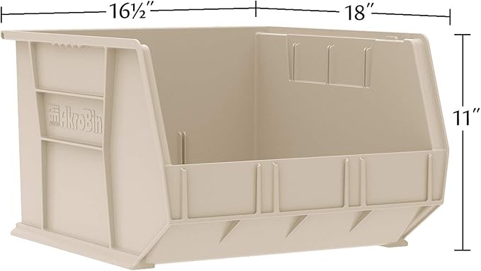 Akro-Mils 30270 AkroBins Plastic Storage Bins, Space-Saving Stackable Bins for Garage, Pantry, Craft Organization, 18" x 16" x 11", Green, 3-Pack