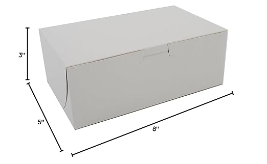 Southern Champion Tray 0925 Premium Clay Coated Kraft Paperboard White Non-Window Lock Corner Bakery Box, 8" Length x 5" Width x 3" Height (Case of 250)