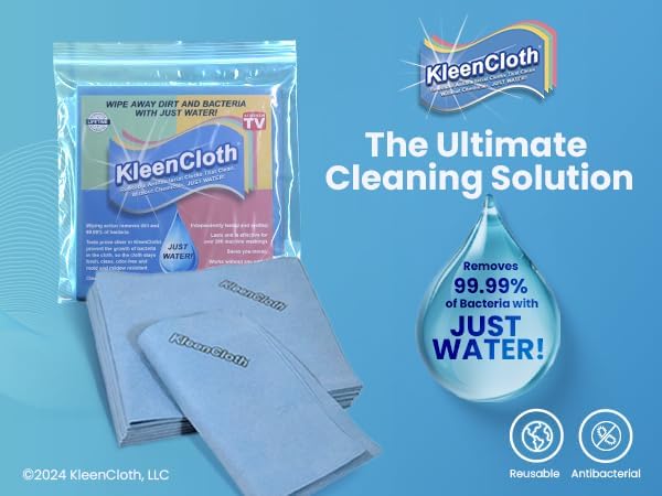 Reusable Antibacterial Cleaning Cloths – Removes 99.99% of Bacteria with Just Water | Silver-Embedded, Chemical, Odor, Streak & Scratch-Free for All Surfaces | 2 Pack
