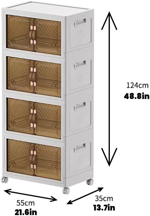 4 Tier Stackable Storage Bins with Lids, Total 199QT (4×49QT) Foldable Closet Organizer with Wheels, Collapsible Plastic Storage Boxes for Clothes, Toys, Kitchen, Office, and Dorm Room