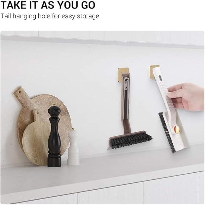 Multi-Function Rotating Crevice Cleaning Brush with Scraper, 360 Degree Rotating No Dead Corners Hard Bristle Crevice Gap Brush Tool for Bathroom Household Kitchen (Purple)