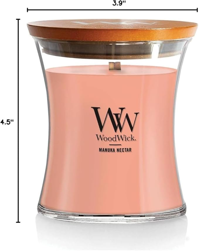 WoodWick Manuka Nectar Scented Medium Hourglass Candle, Crackles as it Burns, Great for Gifting, 9.7oz