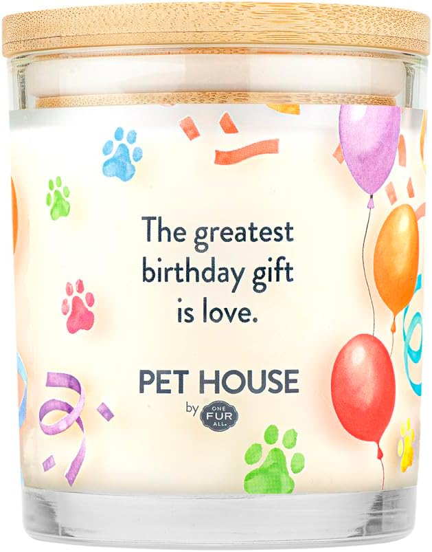 One Fur All Pet Happy Birthday Candle - Pet-Friendly & Natural Wax Candles - Birthday Cake Candle Scent - Plant-Based Eco-Friendly Scented Wax Candles - Dog Birthday Gift - Pet Odor Eliminator Candle