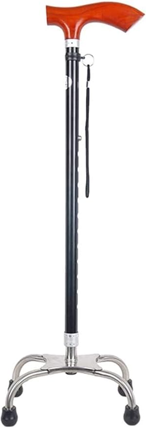 Portable Walking Cane Holder Walking Stick Crutch for Old Man Elderly Telescopic Stable Nonslip Lightweight Height Adjustable with 4 Feets and Wooden Handle Black Walking Sticks for Men or Women