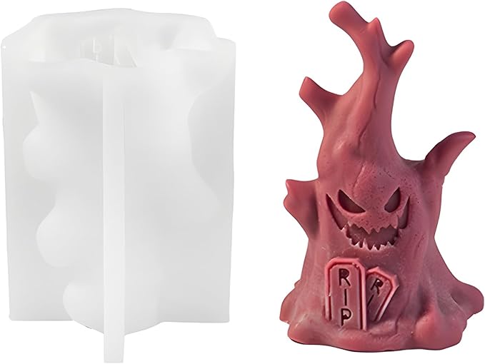 Ghost Tree Stump Candle Silicone Molds Resin Casting Mould for DIY Halloween Candle Making Polymer Clay Craft Plaster Home Decoration