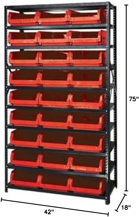 Quantum Storage Systems MSU-531RD Solid Heavy Duty 10 Shelves 27 MAGNUM Red Bins 75" H x 42" W x 18" D