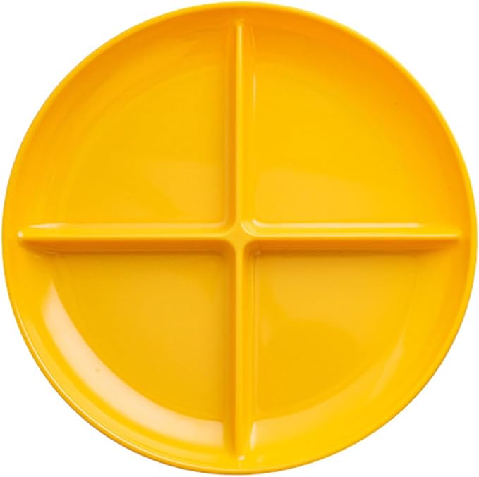 Yellow 4 Compartment Divided Plates Snacks Tray Dinner Plate,Food Grade Fruit Plates BPA Free - 1Pack
