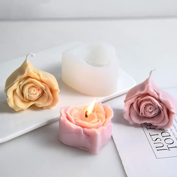 Cestony 3D Heart-Shaped Rose Candle Silicone Molds for Making Candle Resin Pillar Aromatherapy Gypsum Candles Wax Soap Flower Specimen Clay Craft