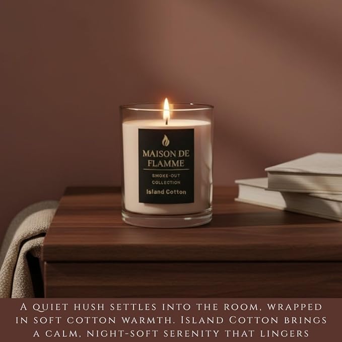 Smoke Odor Eliminating Candle – Island Cotton Soy Wax Candle for Kitchen, Apartment & Home Smells, Long Lasting Odor Neutralizing Scented Candle, 150g / 5.3 oz – Maison De Flamme