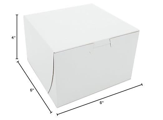 Southern Champion Tray 0909 Premium Clay Coated Kraft Paperboard White Non-Window Lock Corner Bakery Box, 6" Length x 6" Width x 4" Height (Case of 250)