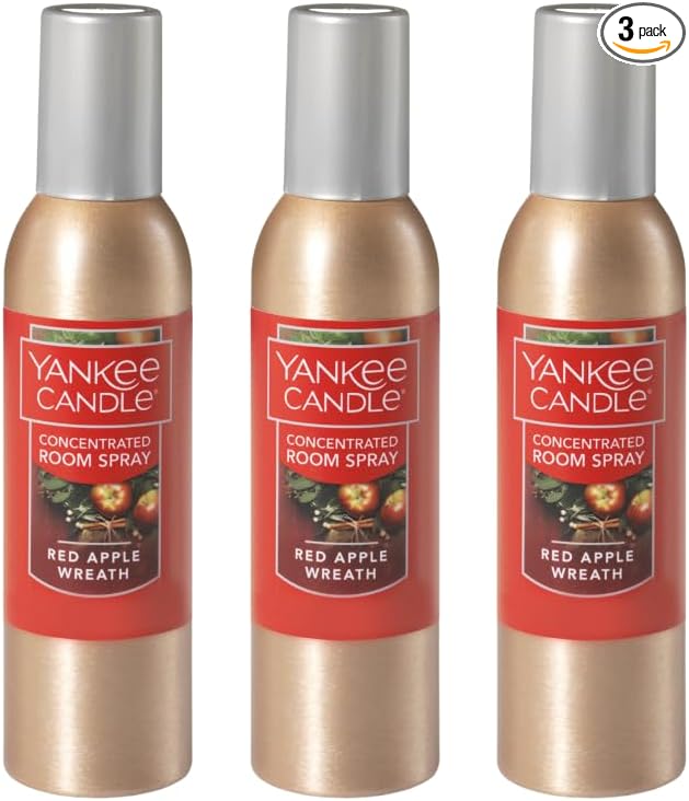 Yankee Candle Concentrated Air Freshener Room Spray, Odor Eliminator for Home, Bathroom, Red Apple Wreath, 1.5 Oz (Pack of 3)