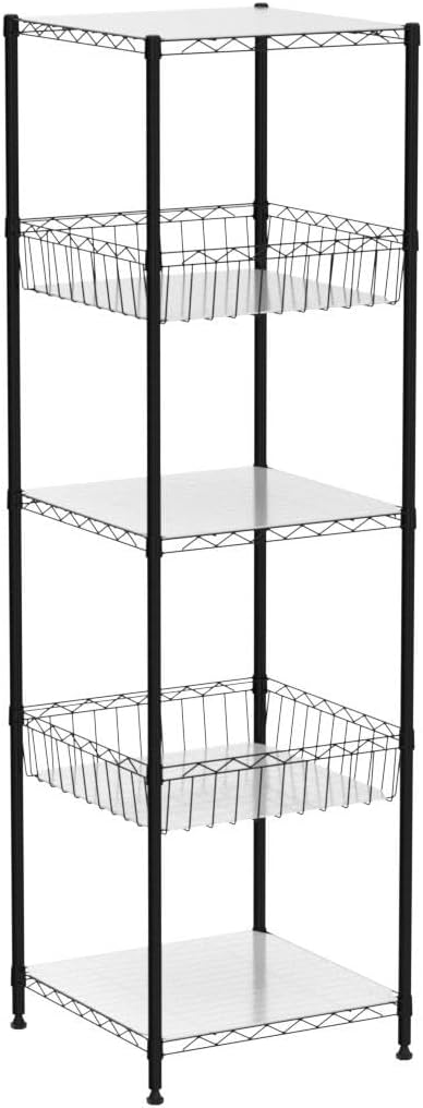 CAPHAUS NSF Adjustable Height 5 Tier Wire Shelving Unit w/Basket & Liner, Storage Rack Corner Shelves, Metal Storage Rack for Kitchen, Bathroom, Laundry Closet, Wire Shelving w/Basket Shelves Black
