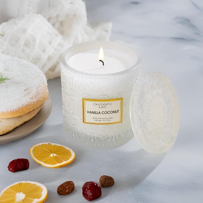 Chloefu LAN Mother Gifts, Vanilla Coconut Soy Candle Large Jar Scented Candle, Home Décor, Gifting Idea, Burn Time of 55 Hours