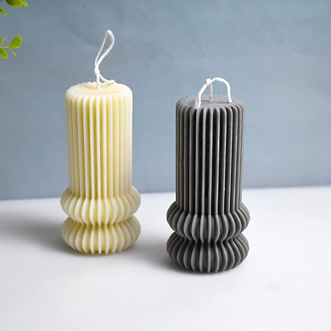 Striped Pillar Aesthetic Molds, Cylindrical Tall Pillar Candle Mold, Ribbed Twist Geometric Abstract Decorative Striped Silicone Mold for Crafts Aromatherapy Candle Handmade Soap Making(5.3")