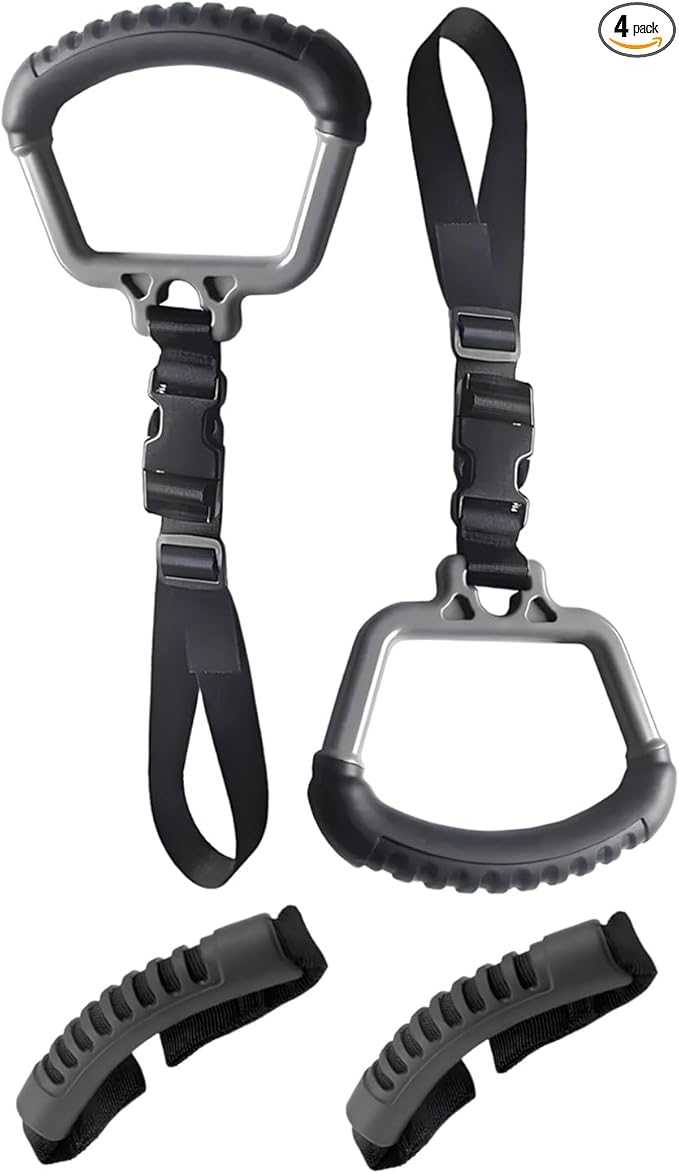 2-in-1 Car Assist Handle Kit | Adjustable Overhead & Backseat Assist Bar with Soft Rubber Grip for Added Support Entering and Exiting Vehicle (4, Black)