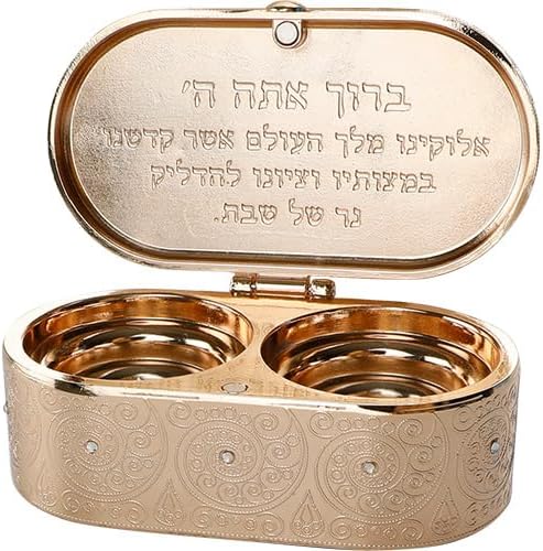 Metal Travel Size Candlesticks with Cover Inlaid with Stones 1.6 * 3.5 Inch - Filigreen Jewish Shabbat Metal Travel Candle Holders