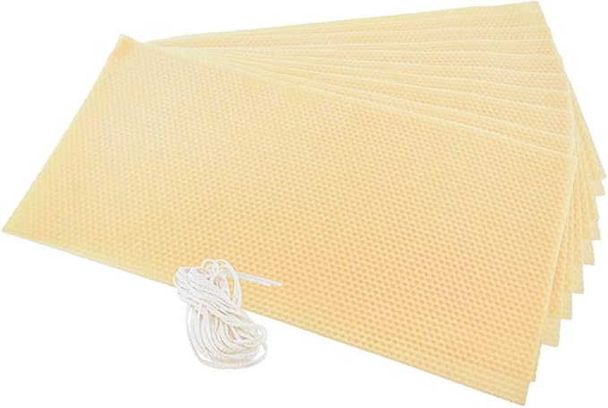 Stakich Candle Making Pure Beeswax Kit, 10 Full Size Sheets - 8 1/8 Inch x 16 3/4 Inch - Comes with Wicking and Instructions