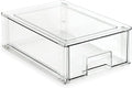 Isaac Jacobs Medium Stackable Organizer Drawer (12.5” x 8.3” x 4.1”), Clear Plastic Storage Box, Pull-Out Bin, Home, Office, Closet & Shoe Organization, BPA-Free, Food/Fridge/Freezer Safe (Medium)